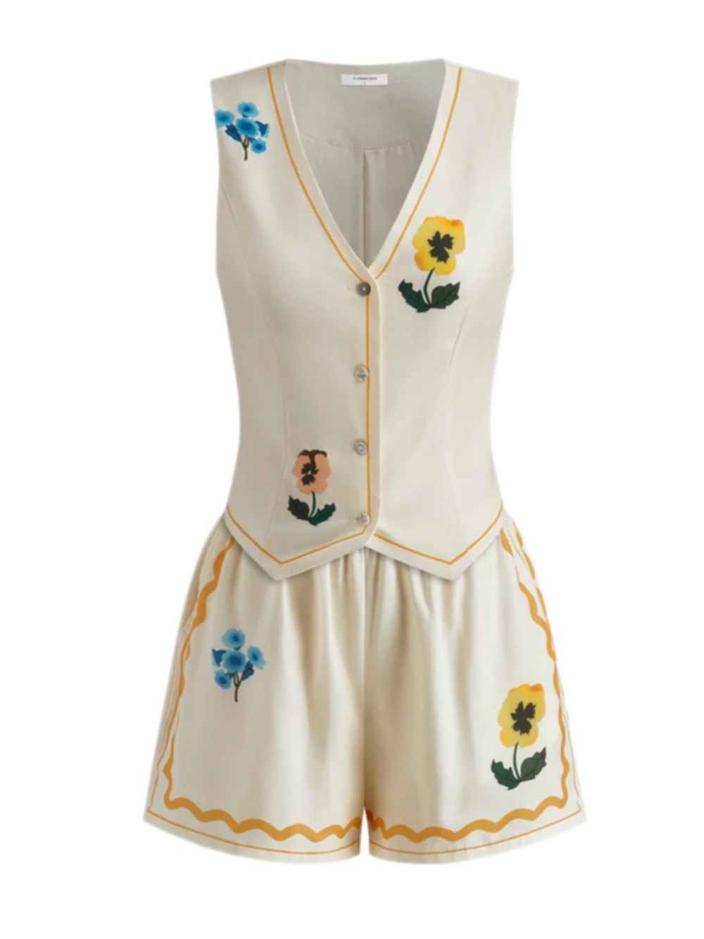 NWT SOLD OUT Commense Floral Print Retro Vest Shorts Set Cream & Orange Size XS